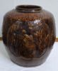 Gambar Guci Pendek Cokelat Motif Burung